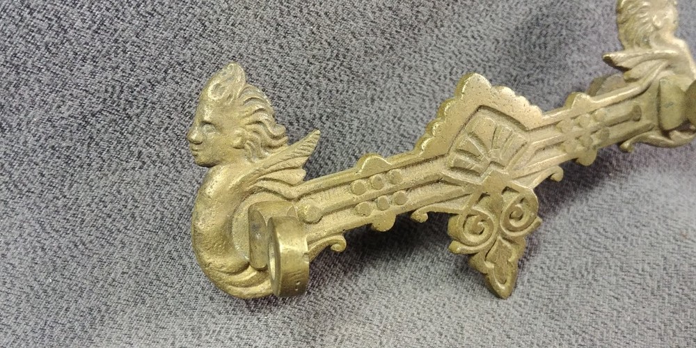 Bronze Drop Bail Drawer Pull Handle Cherub Head Wing Figure Victorian Hardware