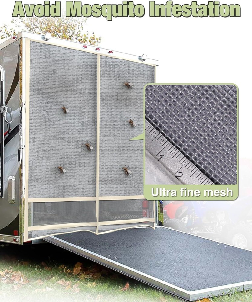 Toy Hauler Screen Door for Steel Frame Ramp Doors Up to 90 inch Tall with tape