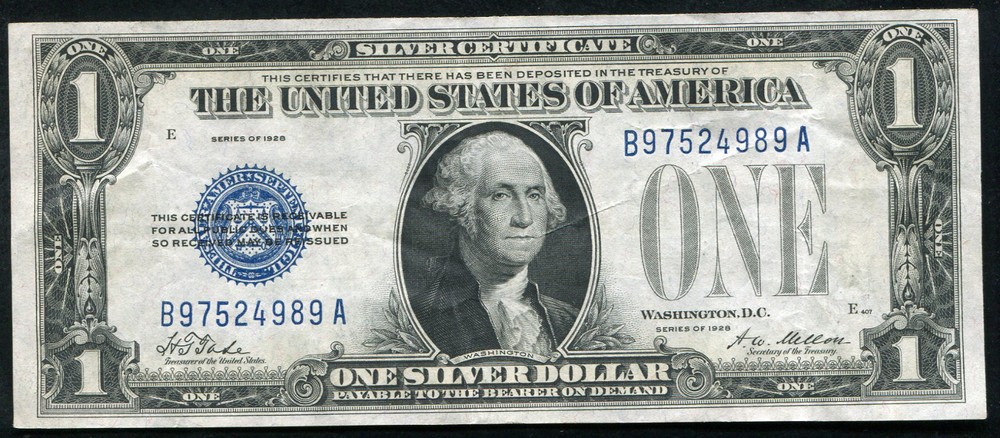 1928-A $1 ONE DOLLAR “FUNNYBACK” SILVER CERTIFICATE EXTREMELY FINE
