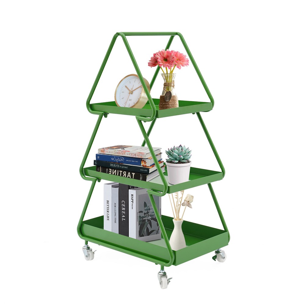 Iron Side Table White Tree-shaped End Table w/4 Universal Wheels for Living Room