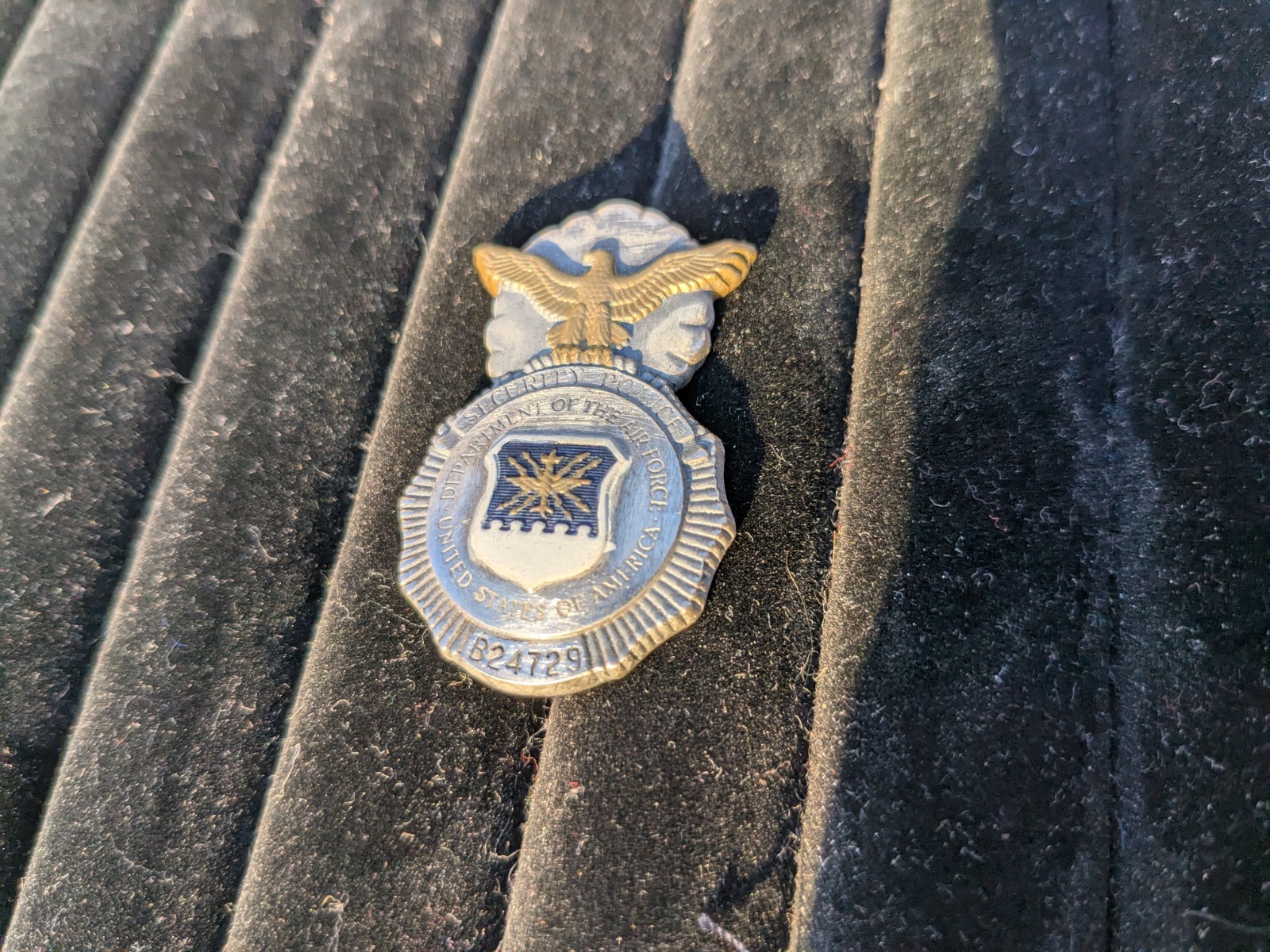 USAF Air Force security forces SP mini metal pin vintage white, blue and gold