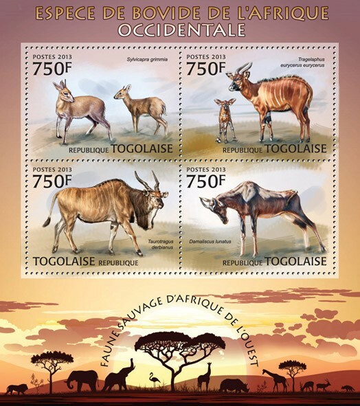 2013 TOGO  MNH. BOVID SPECIES. Y&T Code: 3124-3127  |  Michel Code: 4826-4829