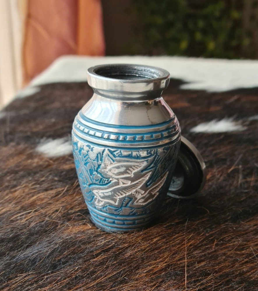 Blue Mini Urn Cremation Ash Holder for Pet/Human Ashes 3" Tall