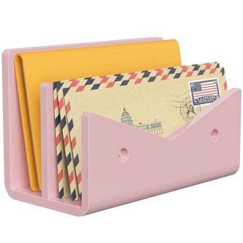 Mail Organizer Envelope Holder - Acrylic Mail Holder 2 Compartments Pink