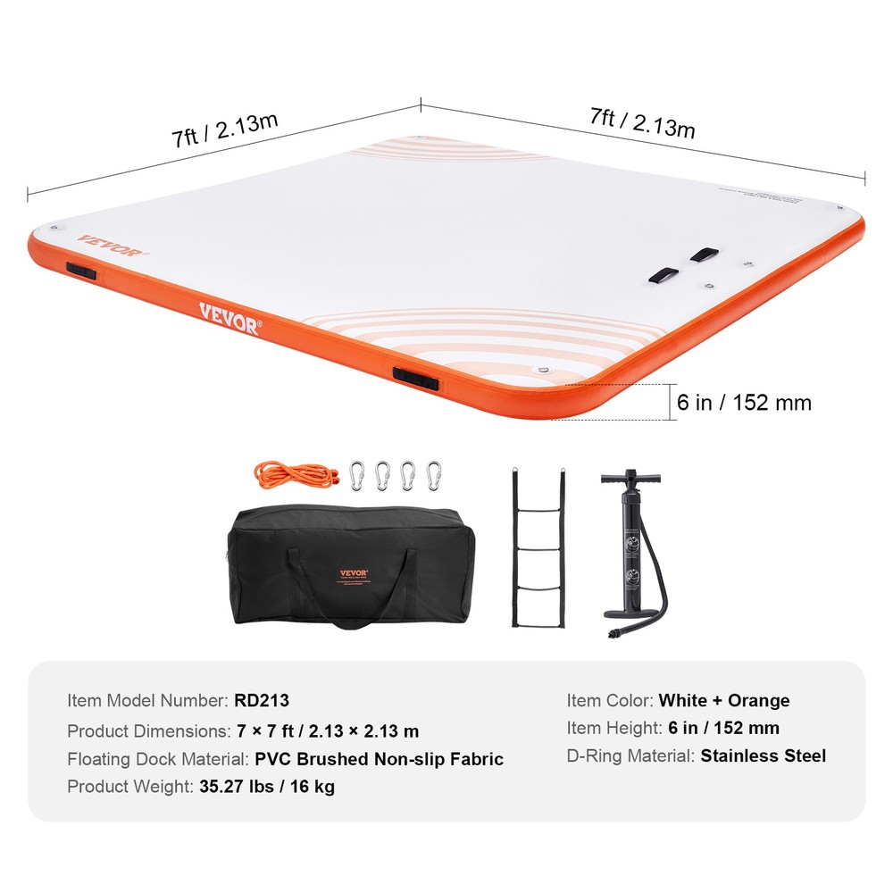 VEVOR Inflatable Floating Dock 7x7FT Inflatable Dock Platform Mat with Ladder