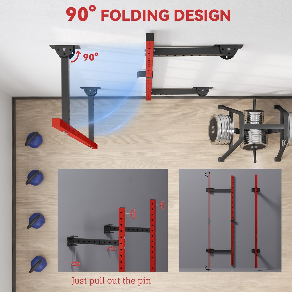 Soozier Folding Squat Rack with Pull Up Bar, 1000 Pounds Capacity, Red