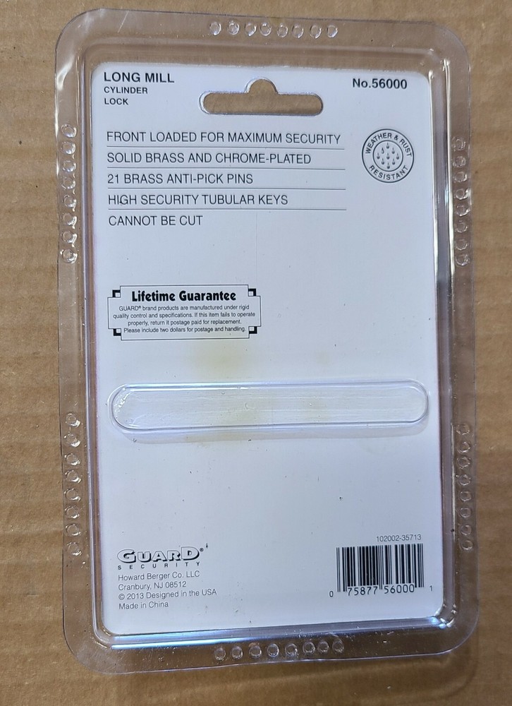 Guard Security Cylinder Lock Long Mill Solid Brass Model 56000