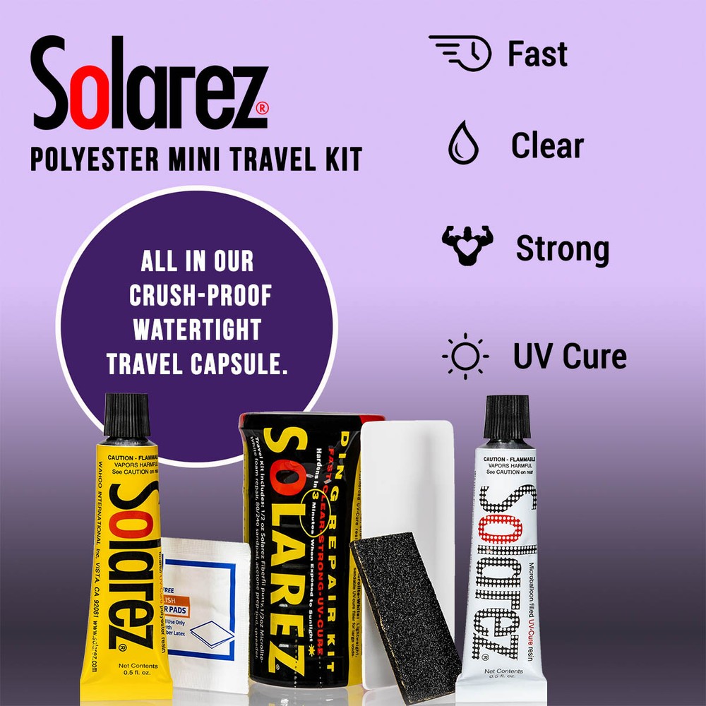 Solarez Polyester Mini Travel Kit ~ Surfboard Ding Repair Bundle in Capsule
