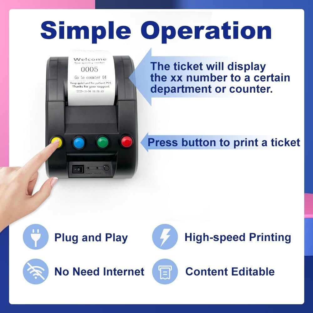 Take a Number Printer Ticket Dispenser Printer Ticket Machine with 57mm TP-4 Way