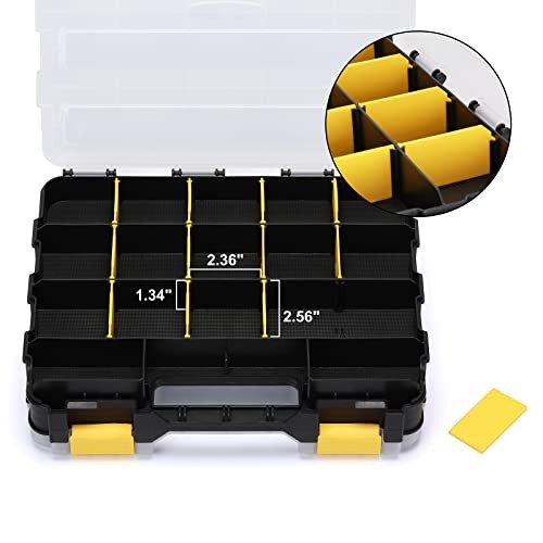 Double Side Tools Organizer, Customizable Removable 34 Compartments Yellow