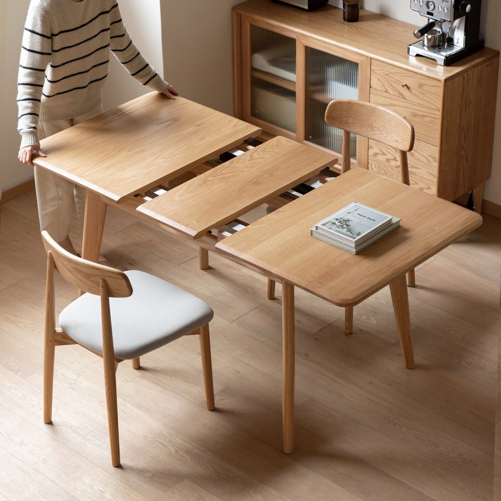 Natural Solid Oak Round Corner Diagonal Leg Telescopic Table Extending Dining