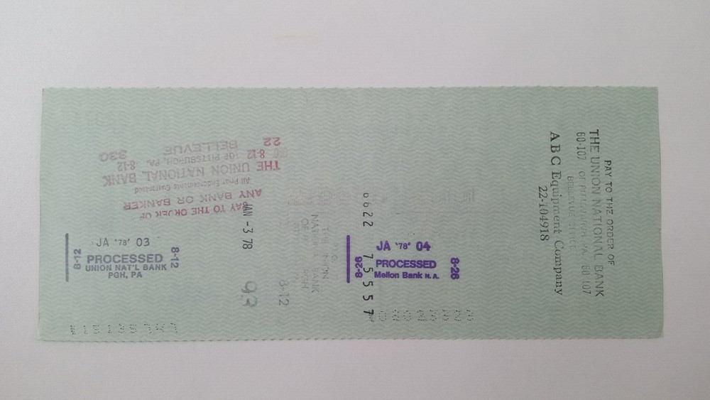 ABC Equipment Company: 1978 Pittsburgh Pirates Expense Check