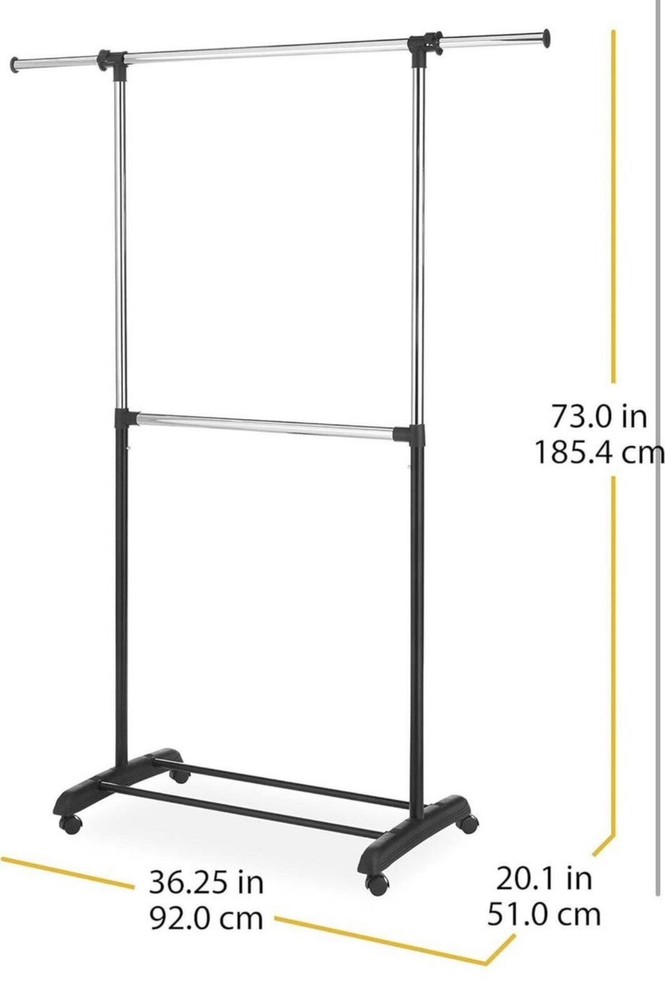 Adjustable 2-Rod Garment Rack - Rolling Clothes Organizer