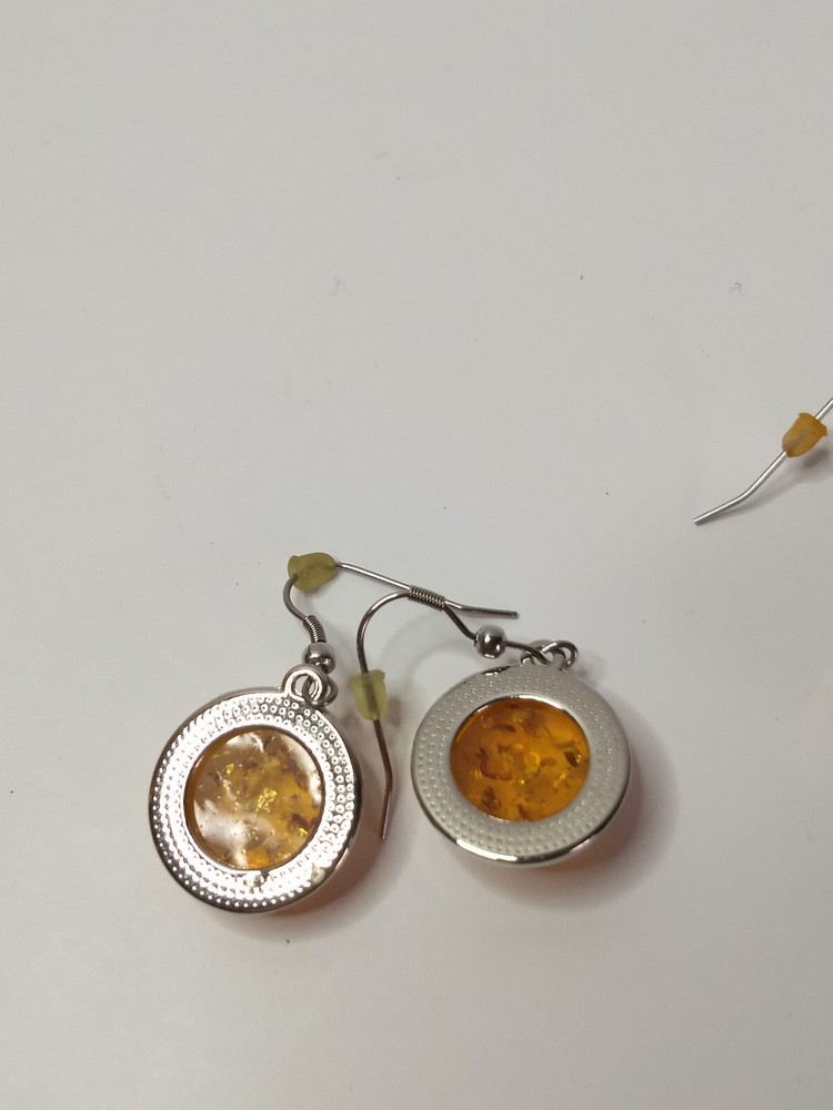 Amber Stone Silver Dangle Earrings & Necklace Set Statement Boho Western