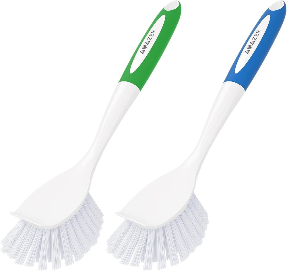 Dish Brush with Handle, 2 Pack Kitchen Scrub Brushes for Cleaning, Dish Scrub...