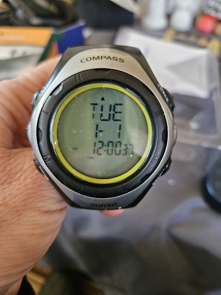 Digital Compass Watch JS-705, Stopwatch, Thermometer, Backlight, Black Silver