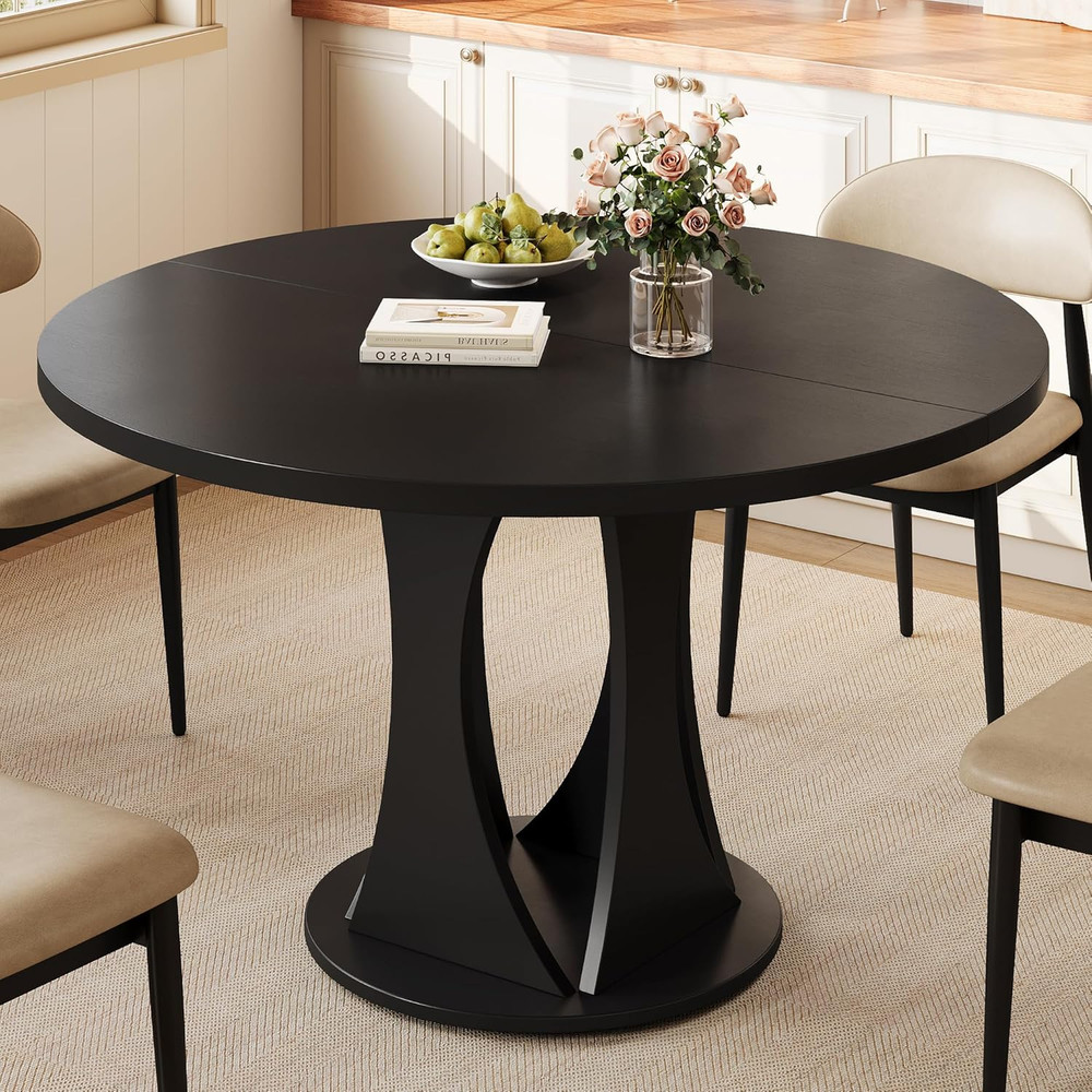 Einhomn round Dining Table for 4-6, Kitchen Table with Sturdy Double Arc & Round