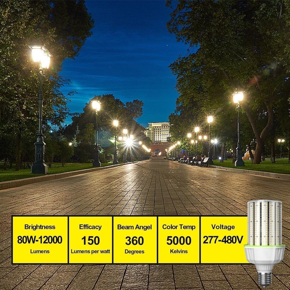 2X 480V 80W LED Corn Light E39 Base Commercial Warehouse High Bay Light 12000lm