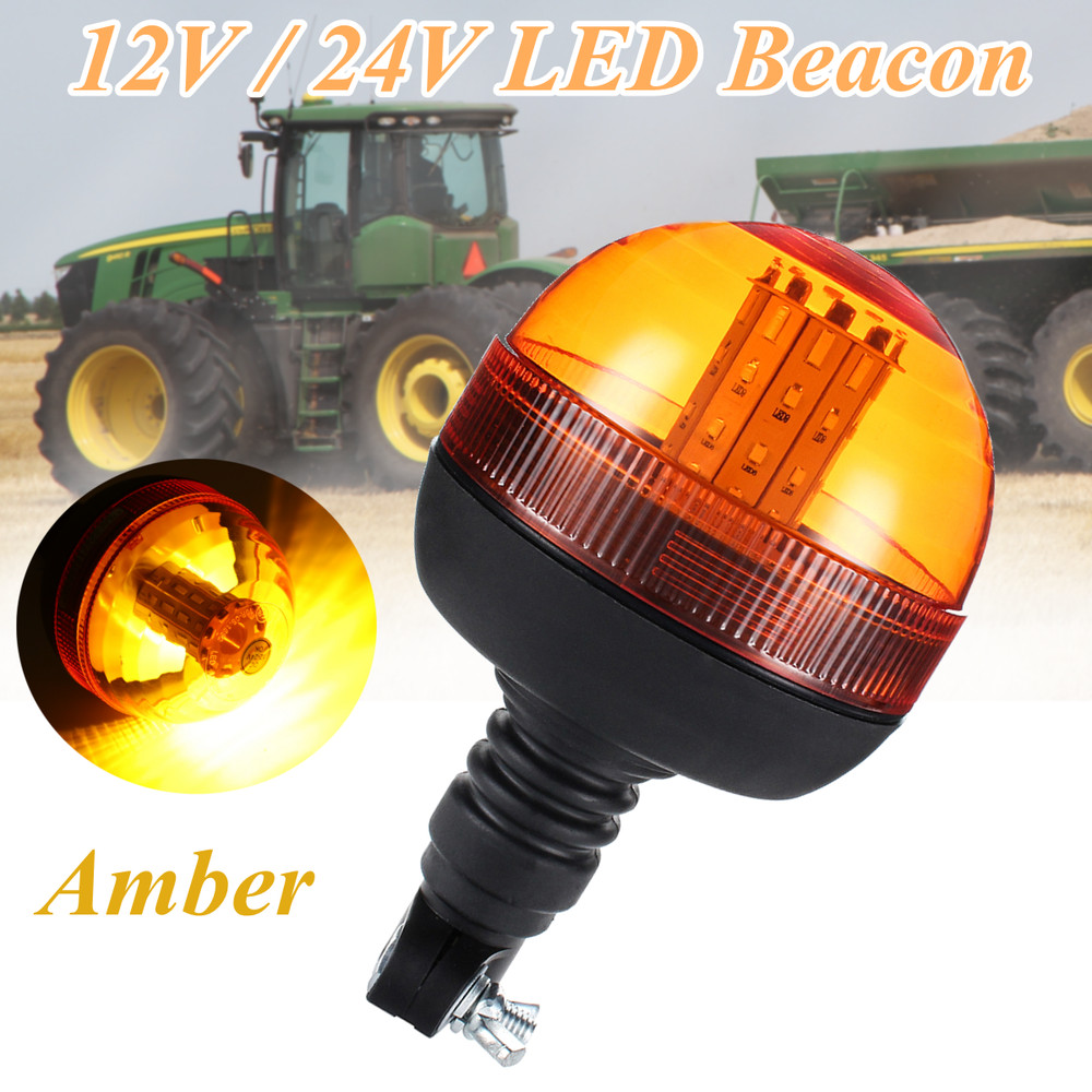 40 LED Beacon Warning Flashing Rotating Amber Flexible DIN Pole Tractor Light
