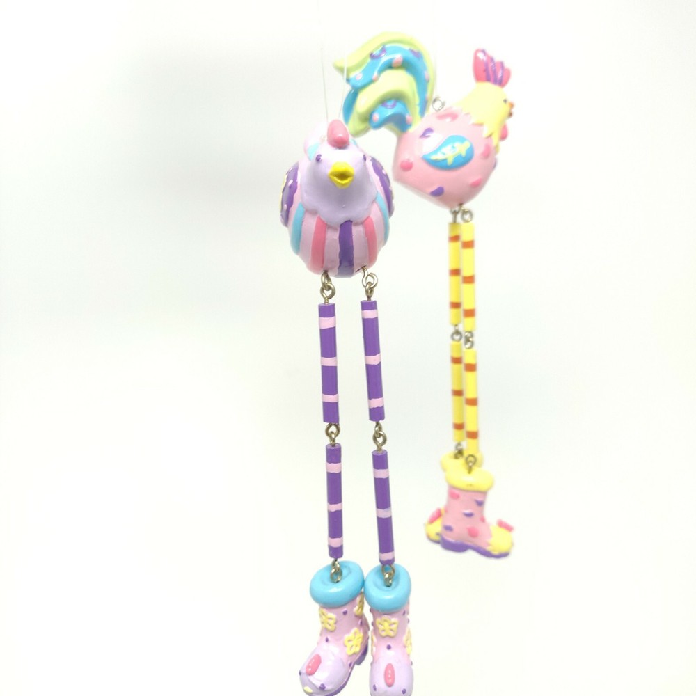 2 Hanging Easter Ornaments Chick w/ Long Dangling Legs Fun Spring Easter Decor