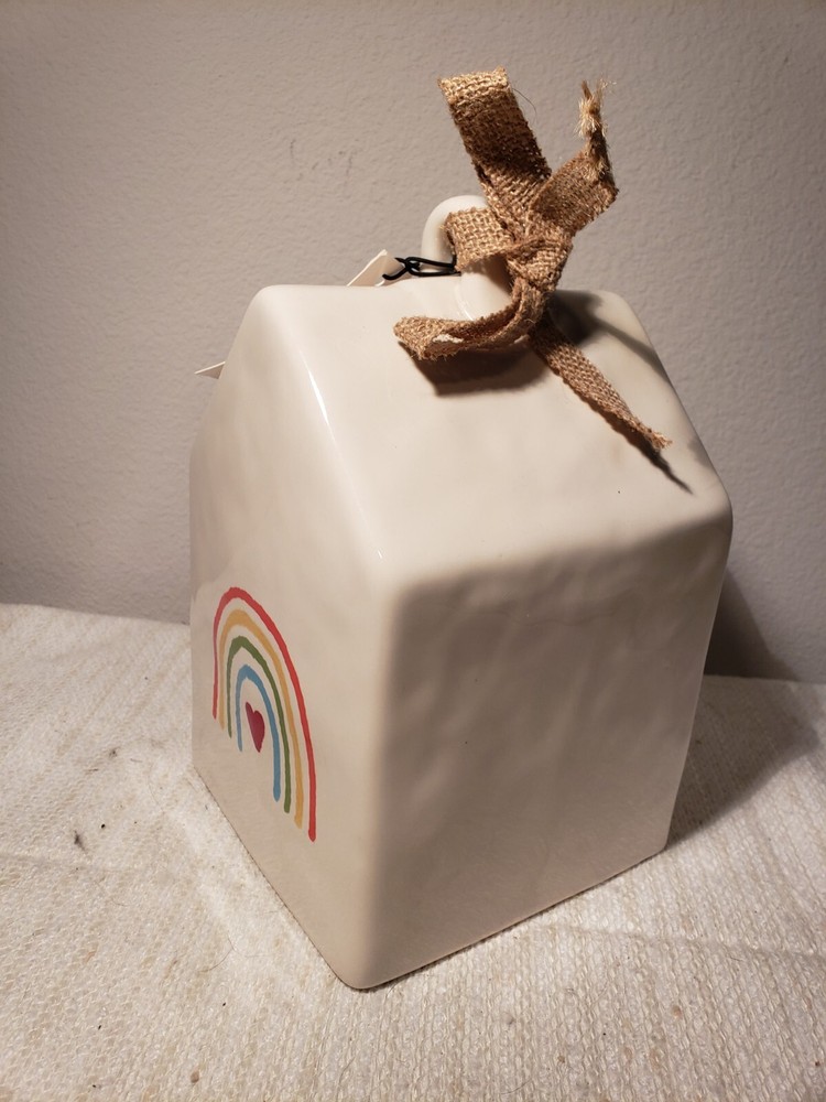 RAE DUNN "CHASING RAINBOWS" Birdhouse With Rainbow White With Tags