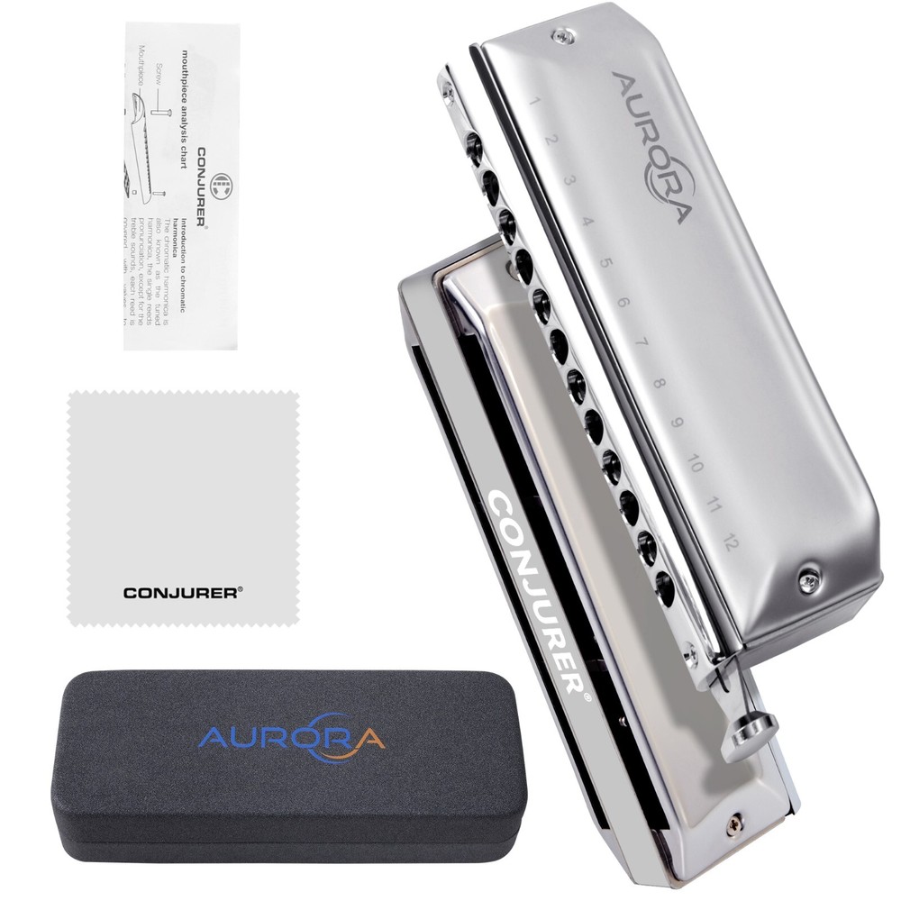 12 Hole Chromatic Harmonica C Key Mouth Organ Professional Harmonica with Case