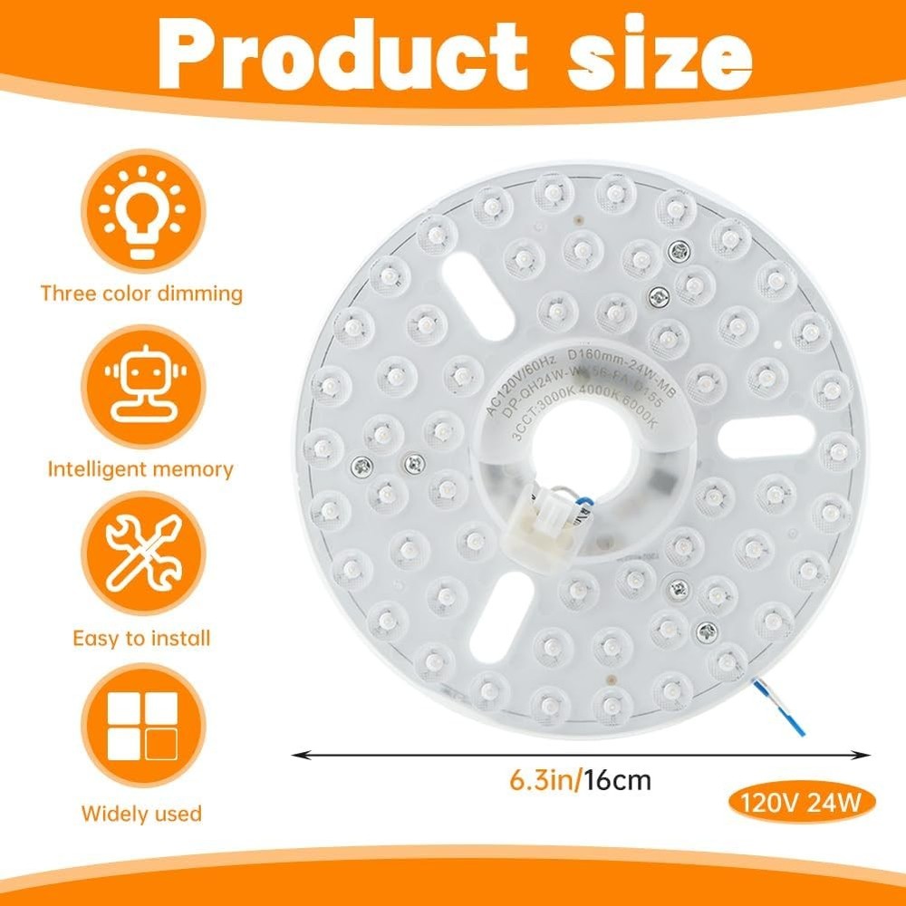 24w 6.2-Inch Ceiling Fan LED Light Replacement, Dimmable LED Retrofit Panel with