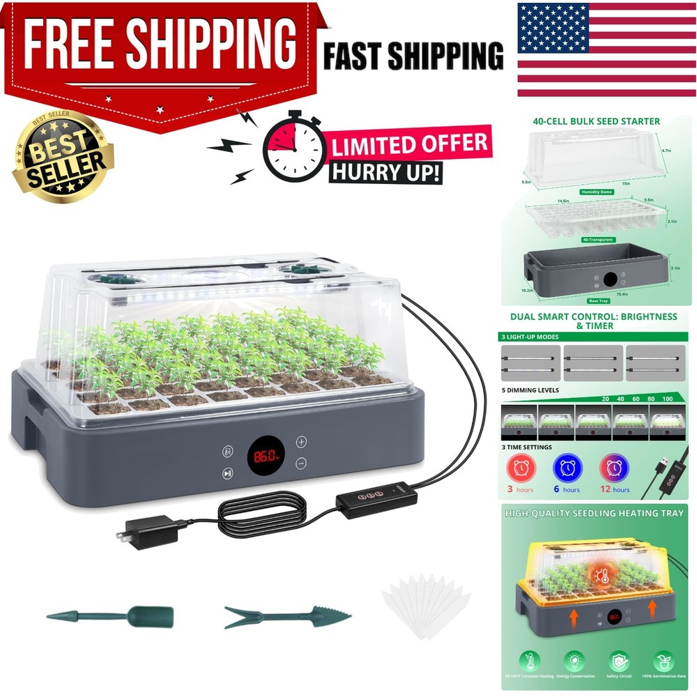 Dual LED Grow Light Seed Starter Tray with Integrated Heating & Moisture Control