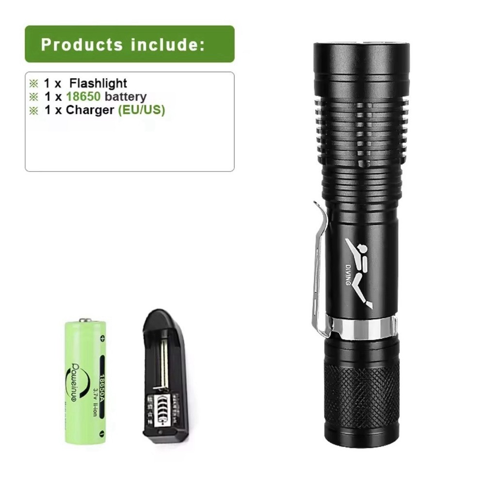 LED Diving Flashlight Waterproof Sub Diving 500M Rechargeable