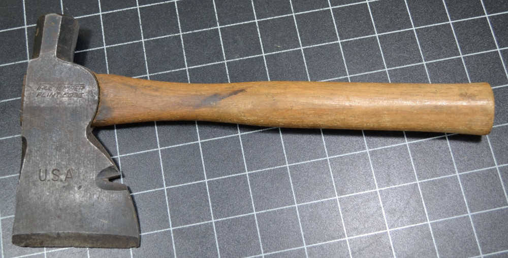 TRUE TEMPER - FLINT EDGE - U.S.A. MARKED - HALF HATCHET  WITH ORIGINAL HANDLE