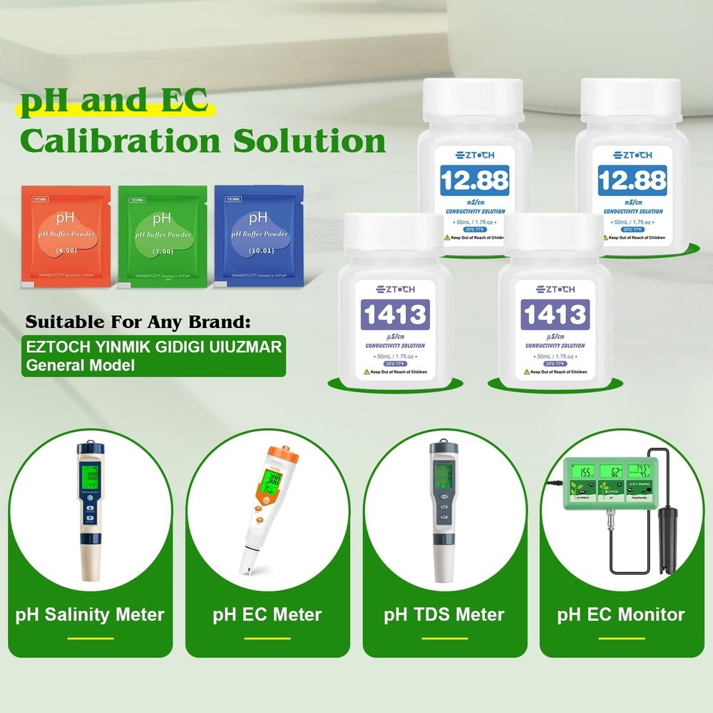 6 in 1 pH H2 Meter with EC Calibration Solution, Extra 1413μS/cm...
