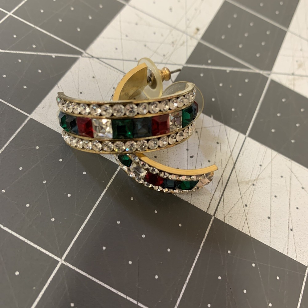 Gold Tone Multicolor Rhinestones Half Hoop Post Earrings