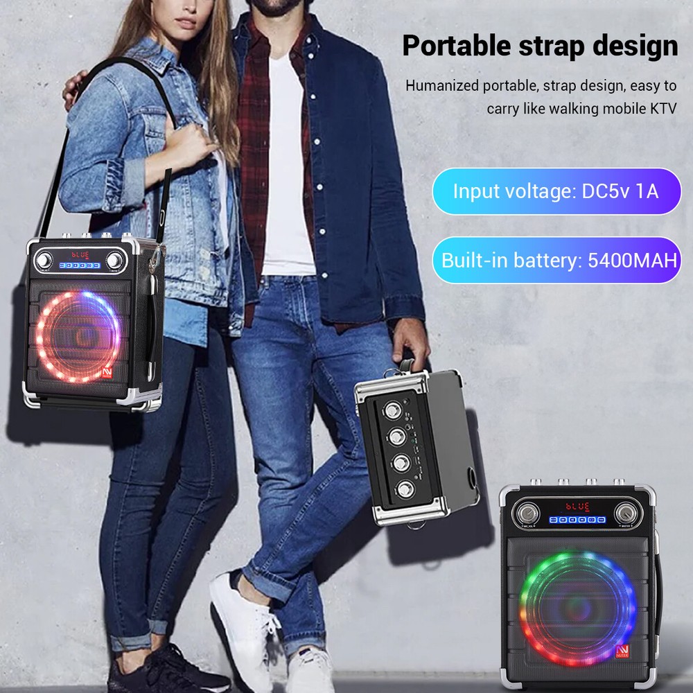Portable Karaoke Machine with 2 Wireless Microphones Bluetooth Speaker w/ Remote