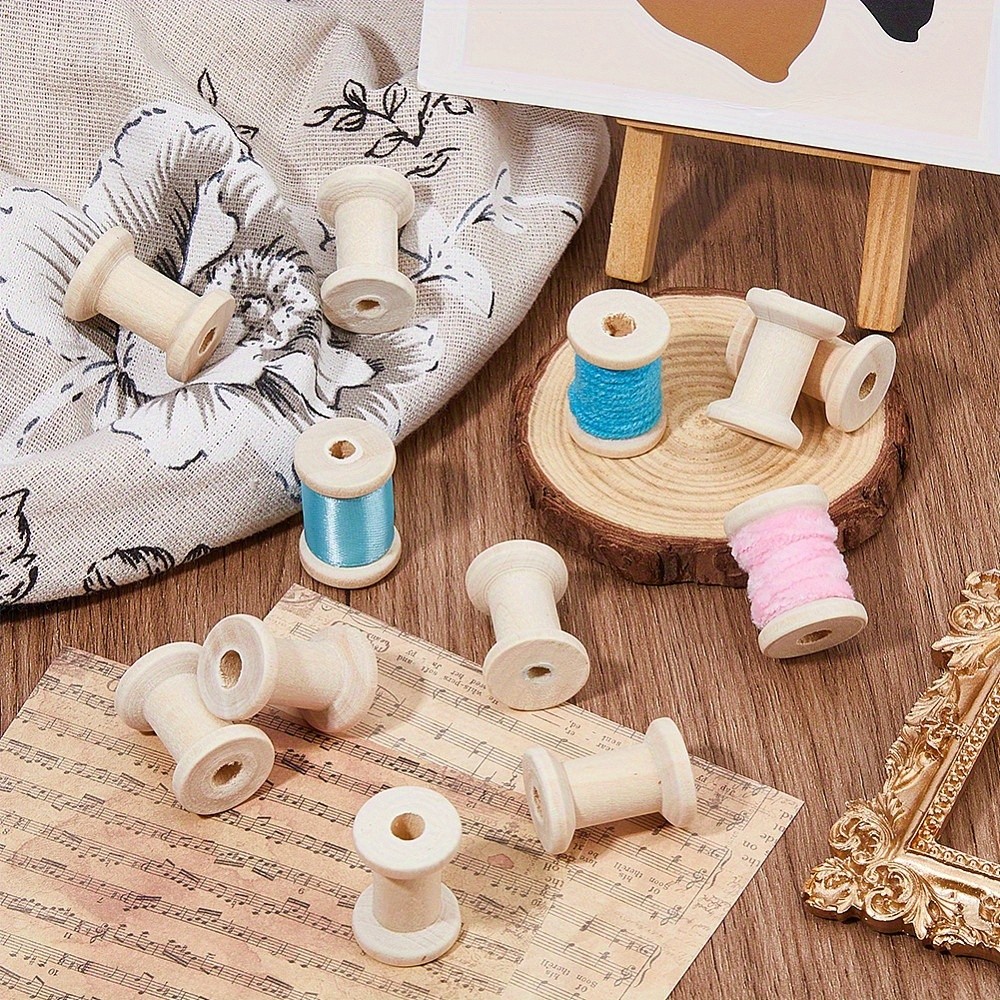 1set 30pcs Wooden Empty Spools for Wire Thread Bobbins Antique White