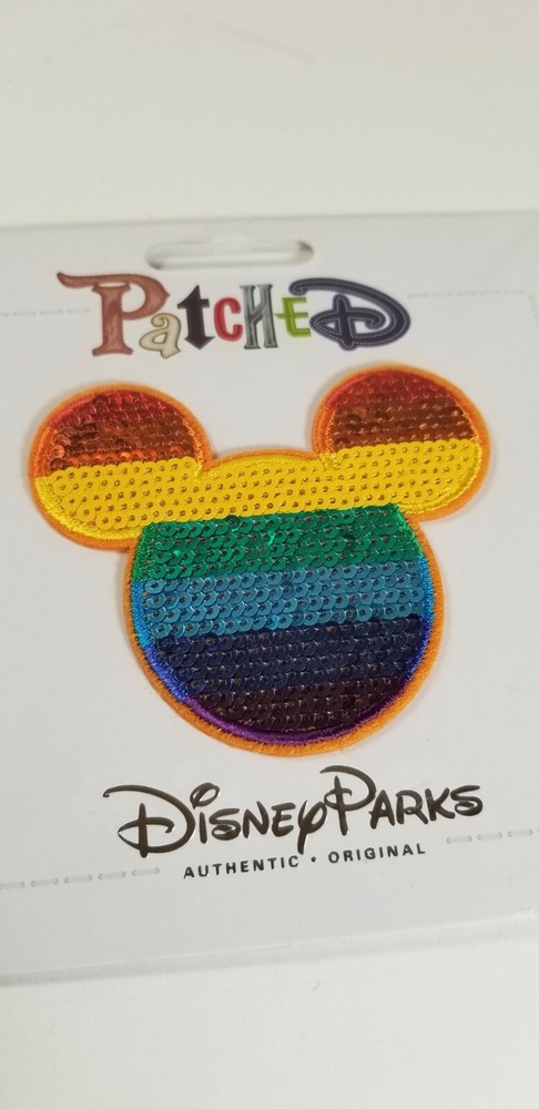 Disney Parks PATCHED Sequin Rainbow Mickey Mouse Icon Iron On Patch New Tags