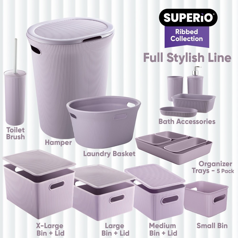 Decorative Plastic Laundry Basket with Cut-Out Handle 35 Liter, Lilac