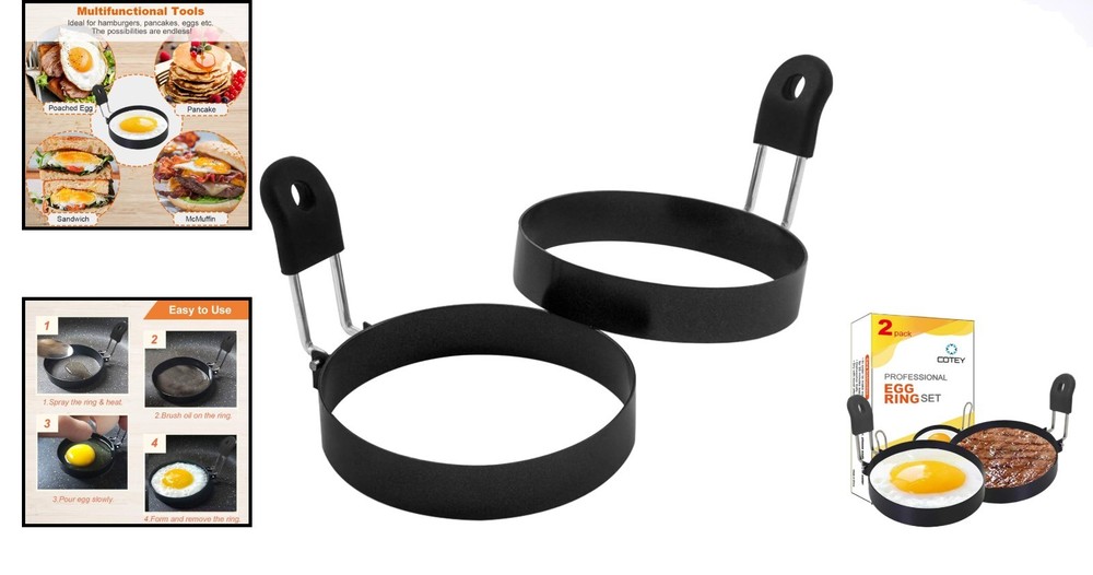 Time-Saving 3.5" Egg Rings with Silicone Handle - Perfect for Muffins & More