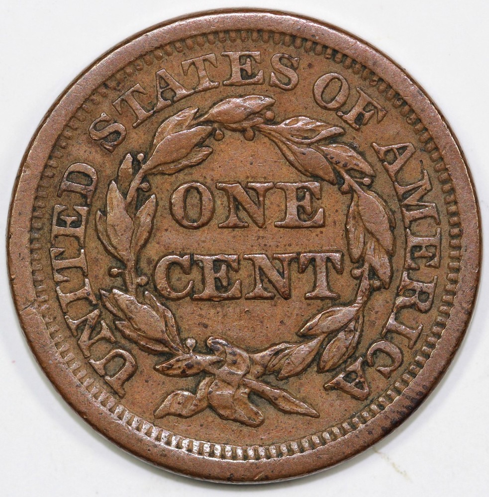 1857 Braided Hair Coronet Large Cent