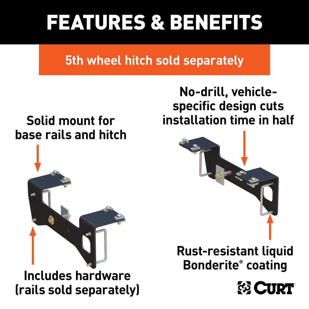 Custom 5th Wheel Hitch Brackets, Select Silverado, Sierra 1500 (Except 5.5' Bed)