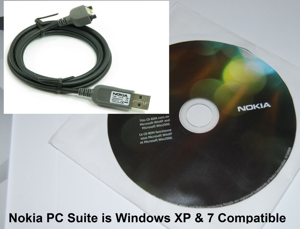 GENUINE NOKIA CA-53 USB DATA CABLE & SOFTWARE PC SUITE WINDOWS 7 & XP COMPATIBLE