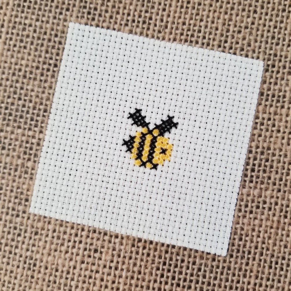 Finished Completed Cross Stitch Mini Bee Bumblebee Piece for DIY Crafts