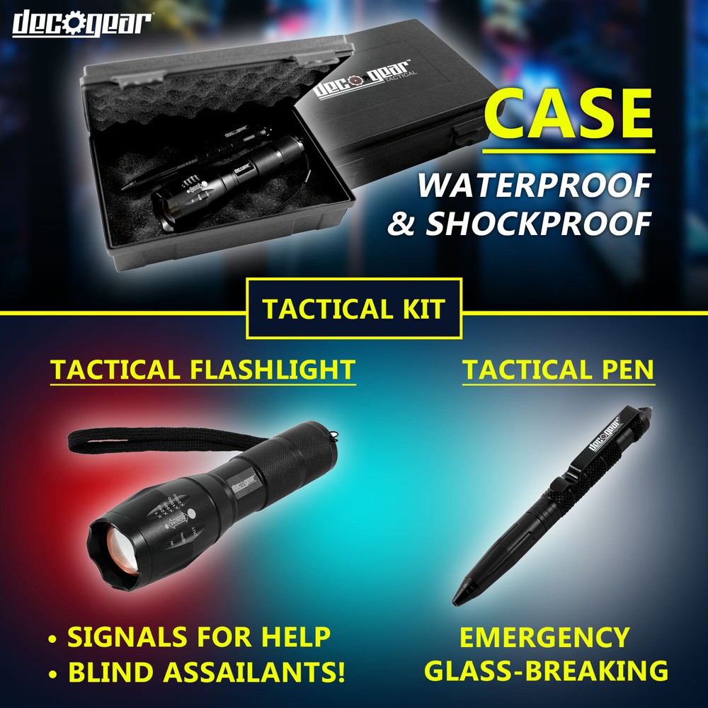 Deco Gear Tactical Flashlight and Pen Set + 2-Pack Survival Bracelet Gift Bundle