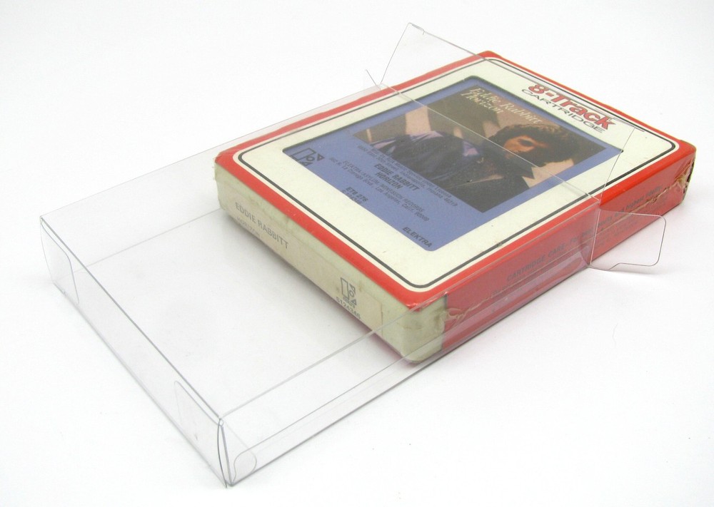 5x 8-TRACK CASSETTE - CLEAR FOLDING PLASTIC PROTECTIVE BOX/SLEEVE