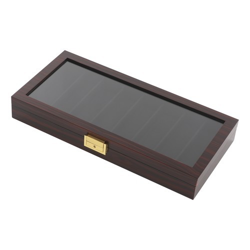 Elegant Ebony Knife Storage Box with Visual Lid & Secure Lock - 8 Compartments