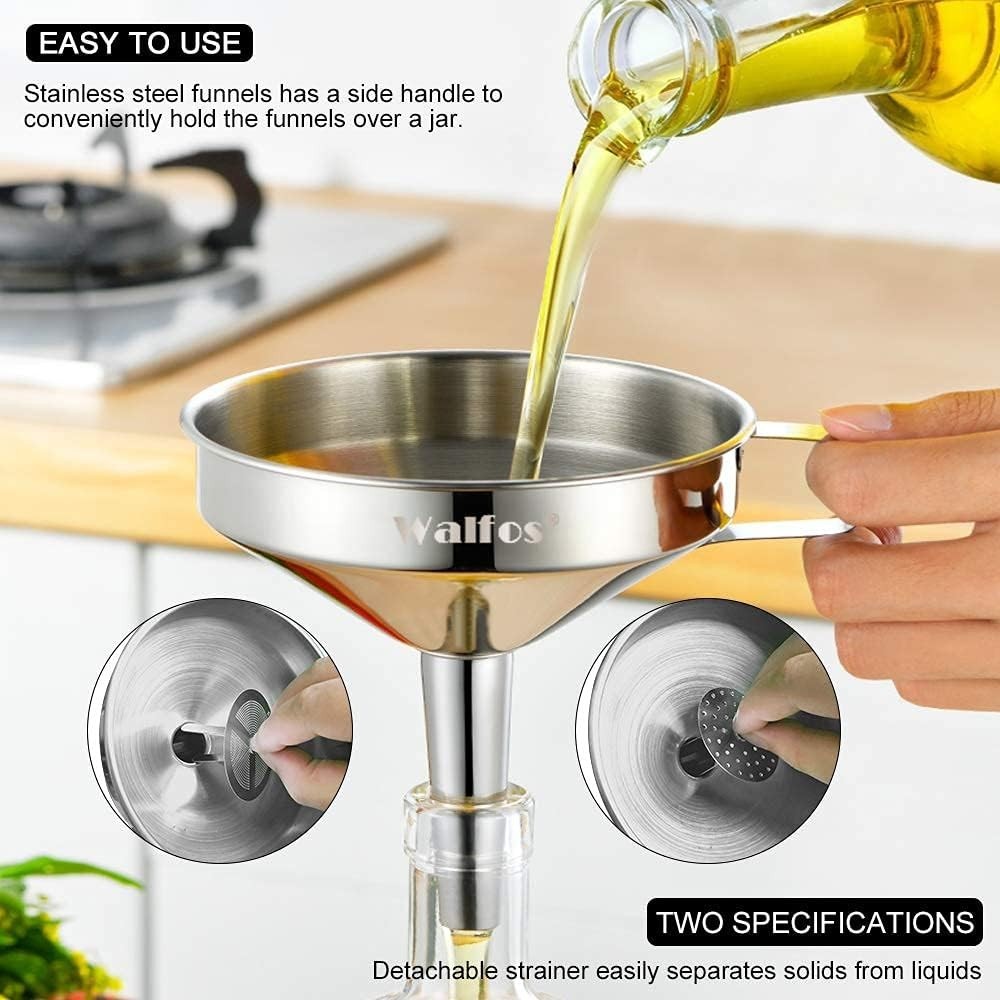 Stainless Steel Funnel Set - 3-Piece Kitchen Essentials with Removable Strainers