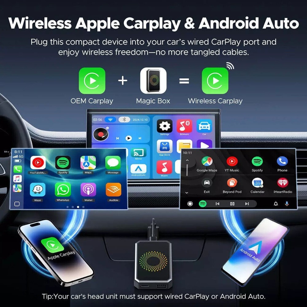 Wireless Carplay Android Auto AI Box Android 12 Netflix YouTube WiFi Adapter