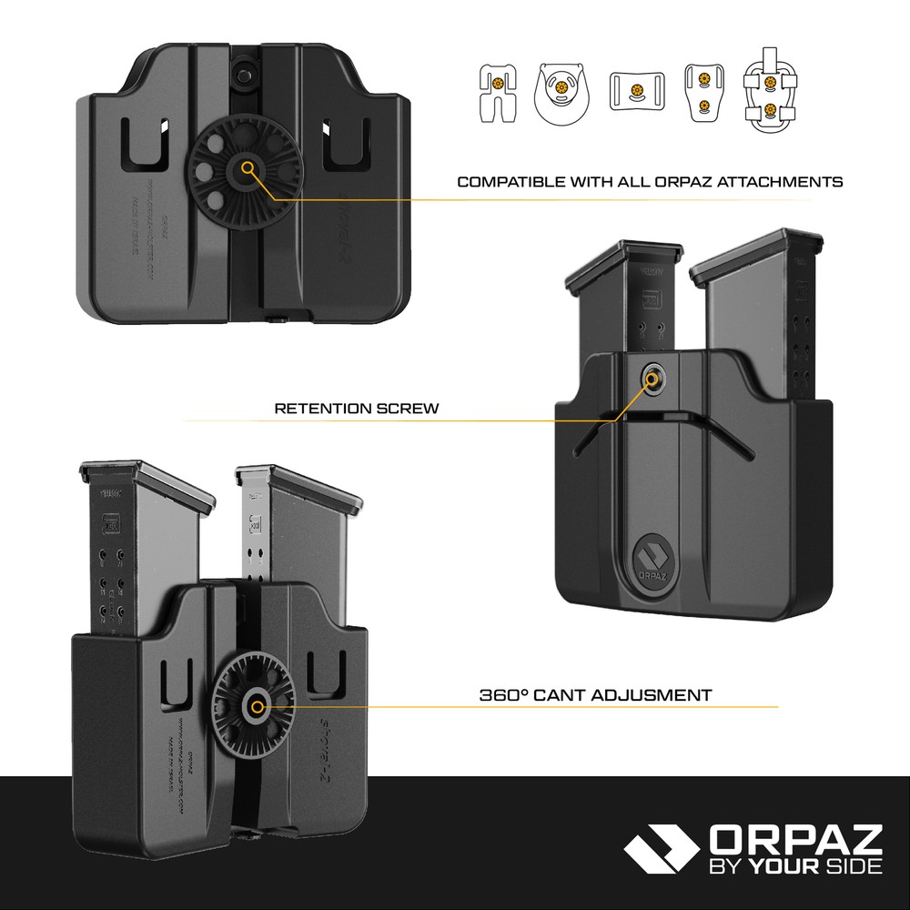 Orpaz Pistol Mag Pouch, Magazine Holster w/ Belt-Loop, for 2XDBL Stack POLYMER