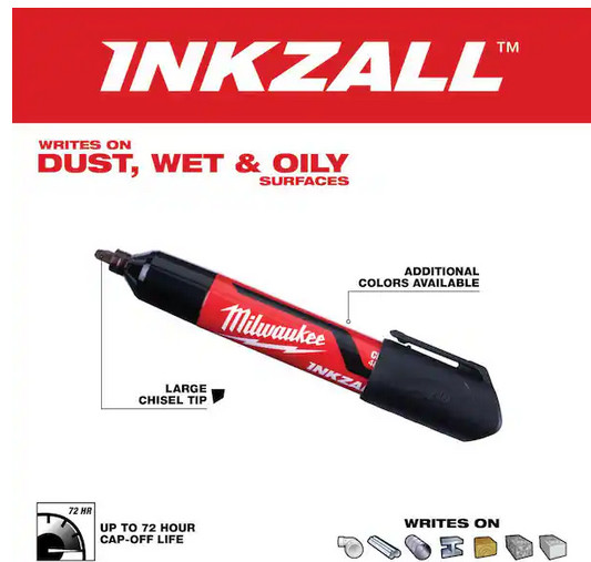 (3-Pack) INKZALL Black Large Chisel Tip Jobsite Permanent Marker