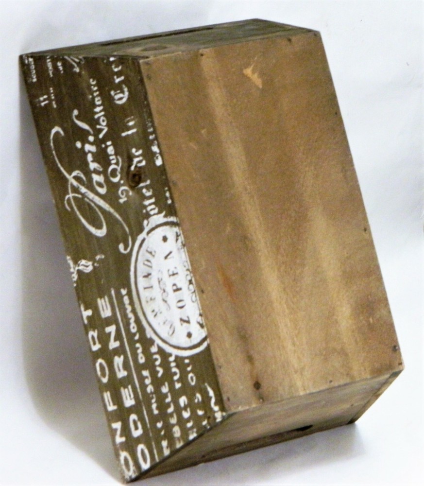 Wood Planter Flower Box French Script Handles 10.75" Container