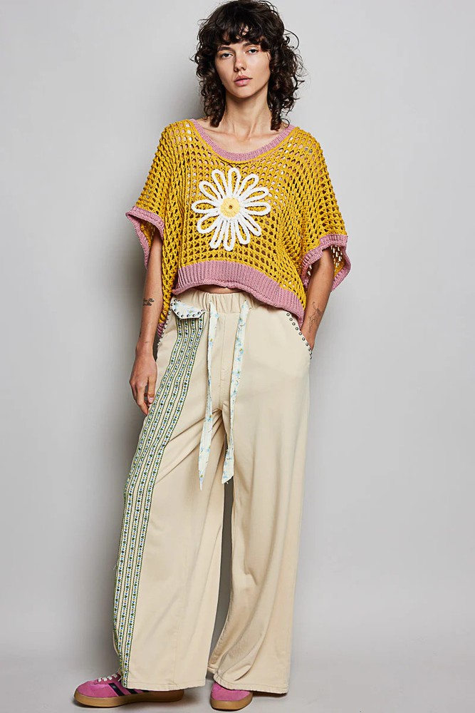 "Lady Daisy" Open Weave Sweater in Gold
